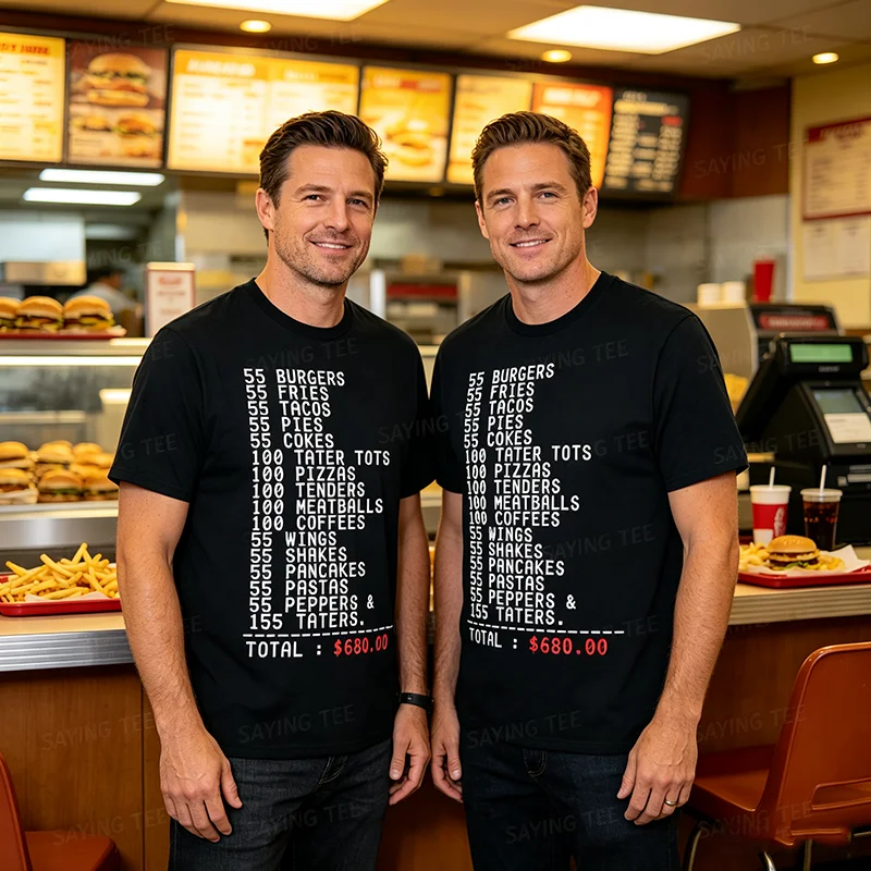 55 Burger 55 Pommes Ich Denke, Du Solltest Weggehen Lustiges T-Shirt Y2k Persönlichkeit Familienparty Kleidung Humor Aufdruck T-Shirt