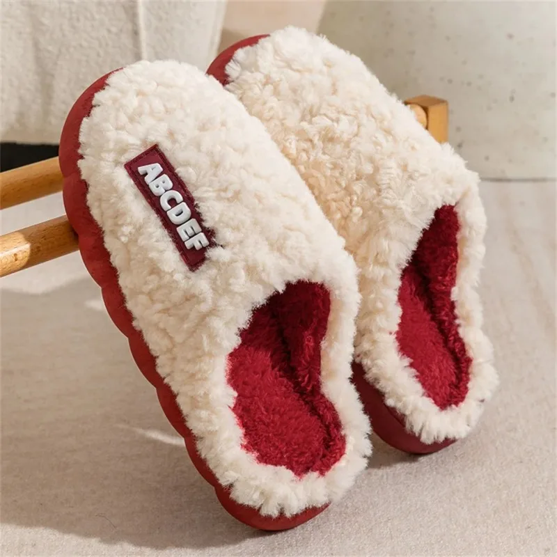 Women Men Fashionable Warm Non Slip Slippers Winter Home Leisure Fluffy Shoes Simple Couple Plush Slippers Cotton Slippers
