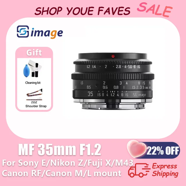 SG Image 35mm F1.2 APS-C Large Aperture Manual MF Lens for Sony E Nikon Z Canon EOS M EOSR RF Sigma Leica L Fuji X M43 Mft Camer