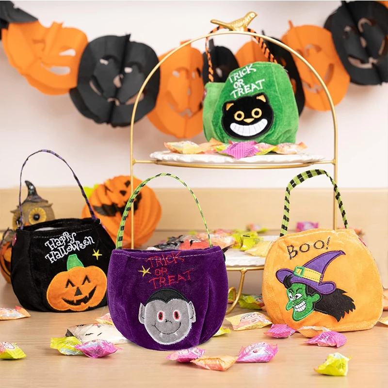 Halloween Trick or Treat Bag Reusable Pumpkin Bags Witch and Vampire Baskets cute candy bag for girl and boy&lsquo;cosplay costume