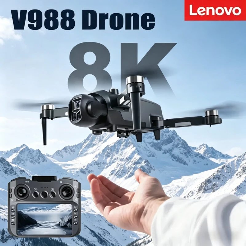 레노버 V988 드론 프로페셔널 8K HD 듀얼 카메라 5G WIFI 대형 화면 FPV 접이식 쿼드콥터 RC 드론
