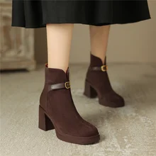  FEDONAS Basic Women Ankle Boots Round Toe Chunky Heels Splicing Genuine Leather Autumn Winter Office Lady Working Shoes Woman 