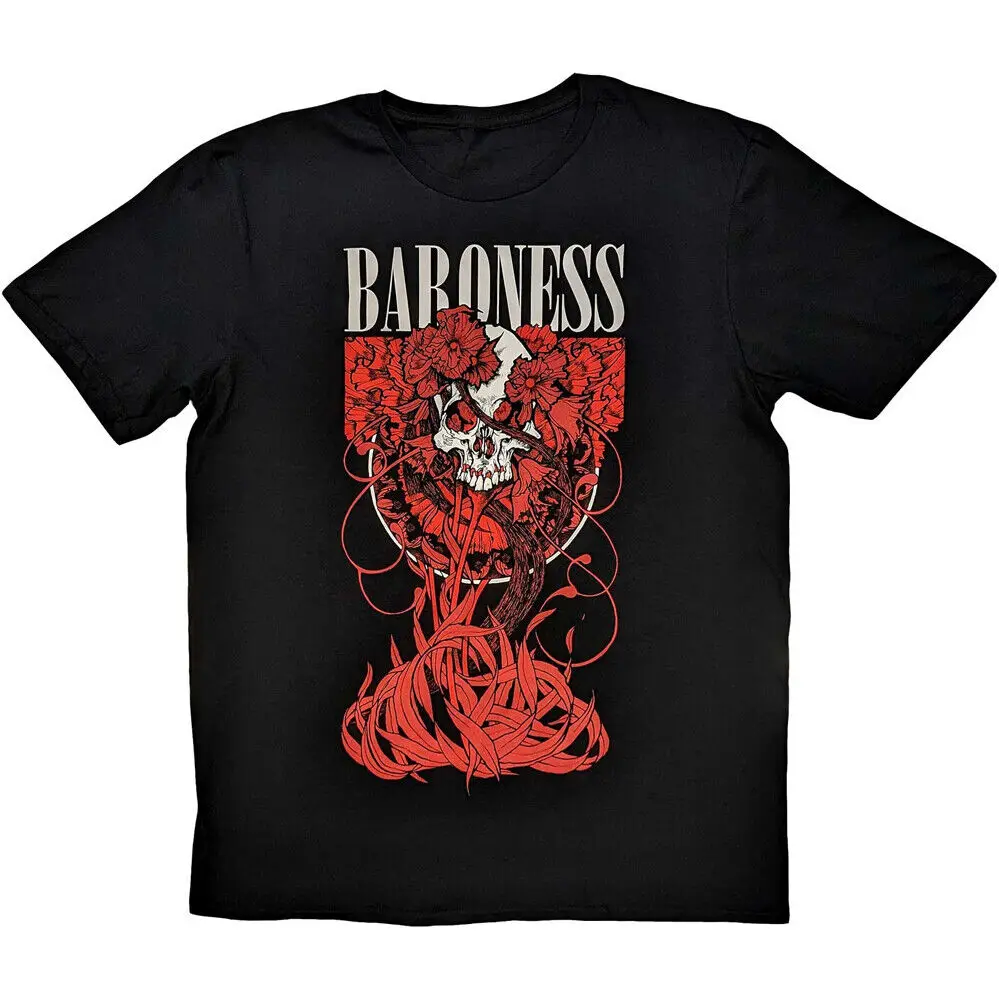 Черная футболка с черепом цветок Baroness