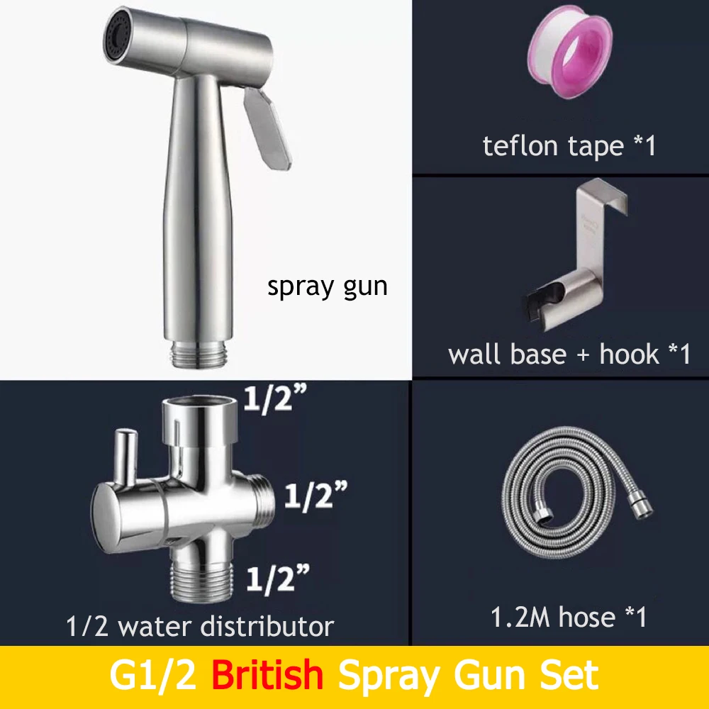 Handheld Bidet Toilet Sprayer Set Stainless Steel Bidet Faucet Wall Mounted Toilet Spray Gun Bathroom Shower Head Self Cleaning 3