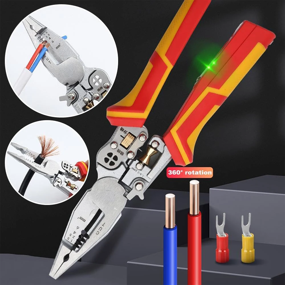 8-in-1 Stripping Pliers With Voltage Tester Versatile Wire Stripping Pliers With Electricity Measurement Crimping Pliers Voltage