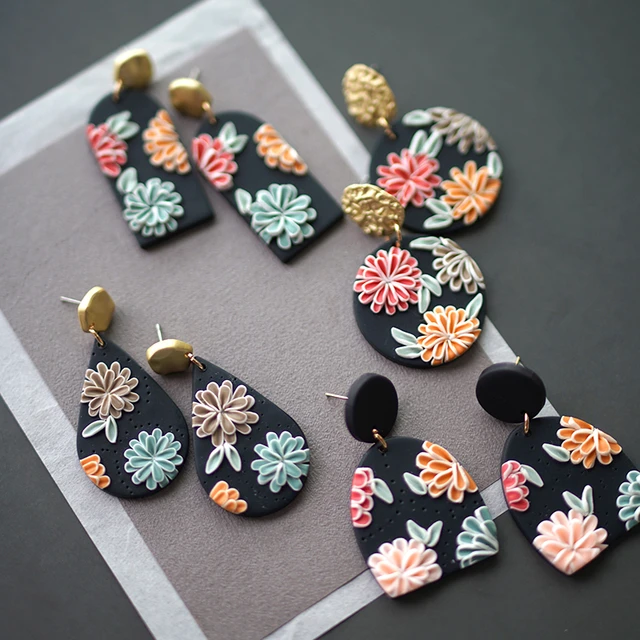 Conjunto de pendientes de arcilla polimérica para fiesta, pendientes  colgantes de gran tamaño con estampado de animales étnicos bohemios  antiguos, patrón abstracto - AliExpress