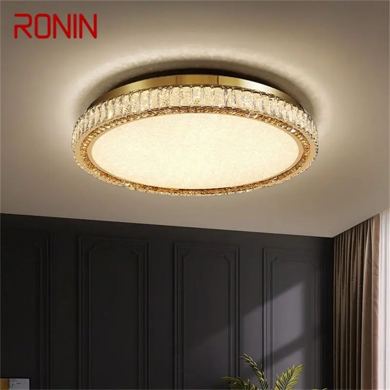 

RONIN Postmodern Ceiling Lamp Gold LED Round Crystal Decorative Fixtures For Bedroom Study Light