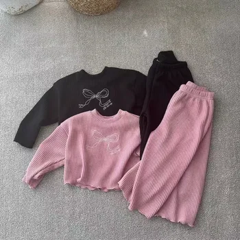 Toddler Girl Bow Sweatshirt & Wide-Leg Pants Set 1