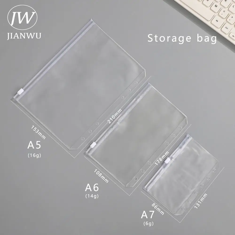 JIANWU A5/A6 Transparent Binder Storage Bag Notebook Journal Replaceable Stationery Organizer Binder Accessories Office Supplies 12 24 36 48 100pcs multicolor 1mm writing painting gel pen replaceable refills school supplies student stationery accessory