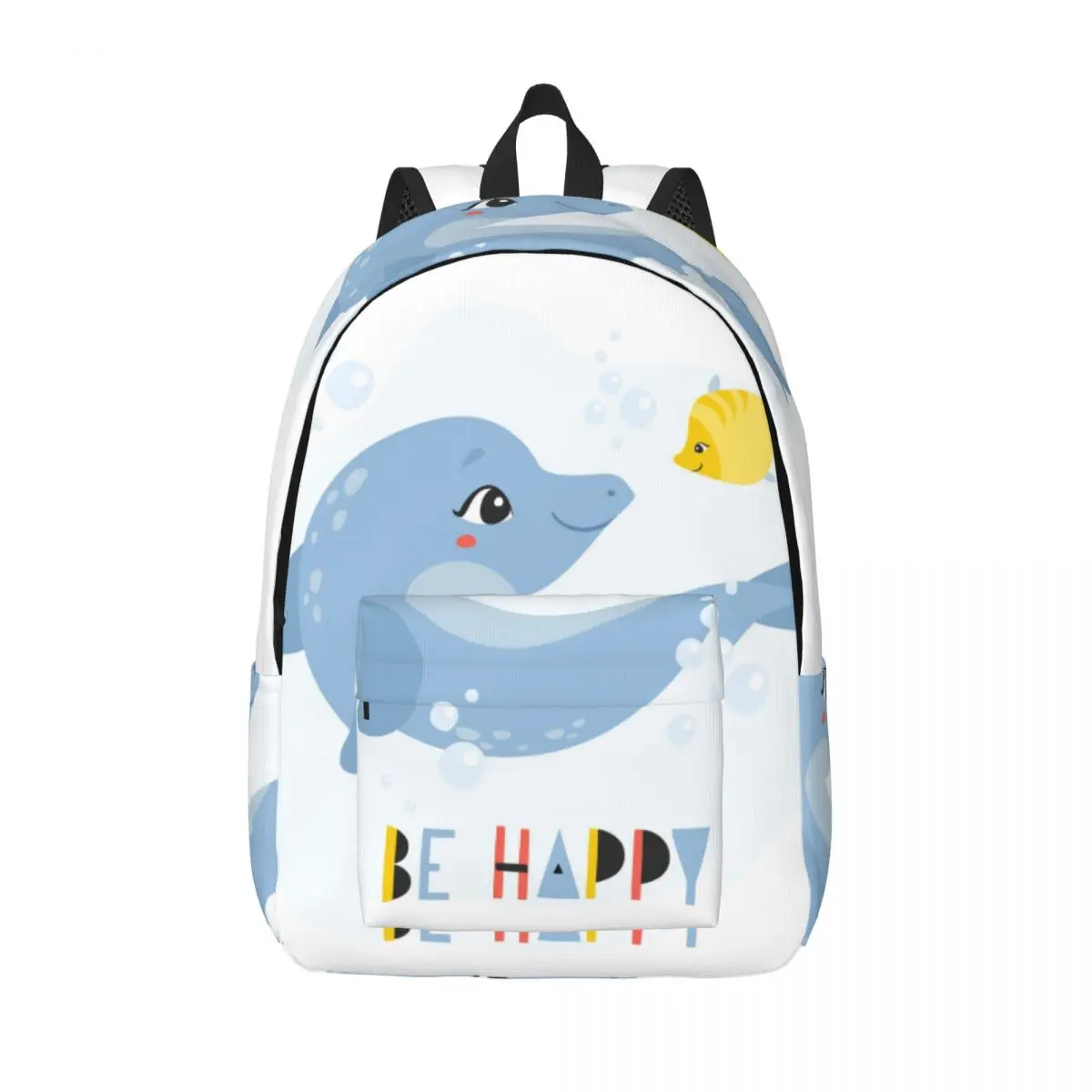 Funny Dolphin Fish With Be Happy Backpack Male School Student Backpack  Female Large Capacity Laptop Backpack - AliExpress