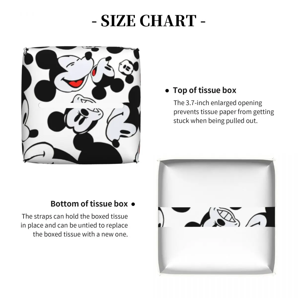 Custom Mickey Mouse Faces Tissue Box Cover for Bathroom Toilet Cartoon PU Leather Square Facial Tissue Box Holder 4