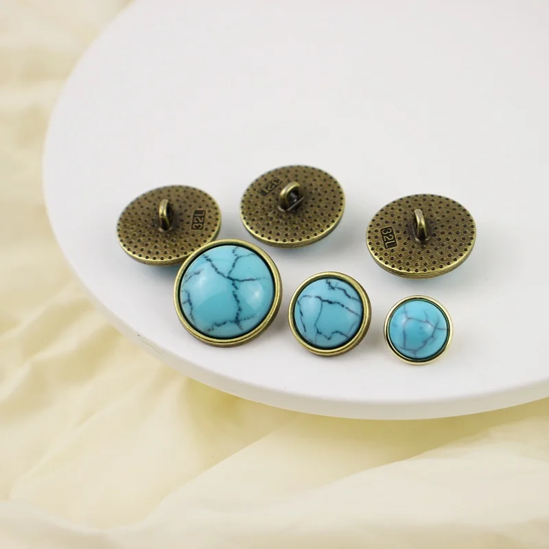 모조 터키석 금속 단추 레트로 셔츠 스웨터 오픈 가디건 코트 슈트 스커트 장식 단추 고정 장치 바느질 액세서리