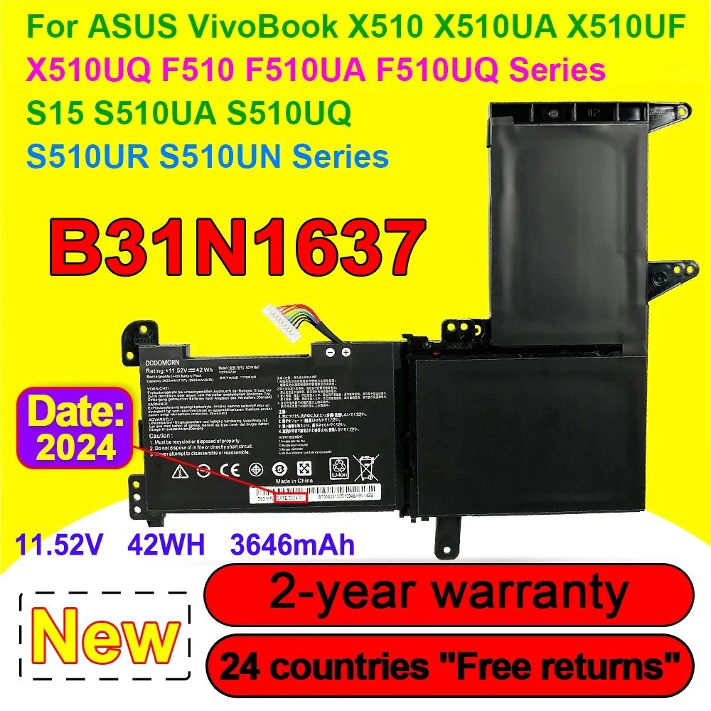 

NEW B31N1637 Laptop Battery For ASUS X510 X510UA X510UF X510UQ VivoBook S15 S510UA S510UQ S510UN S510UR F510UA F510UQ Series