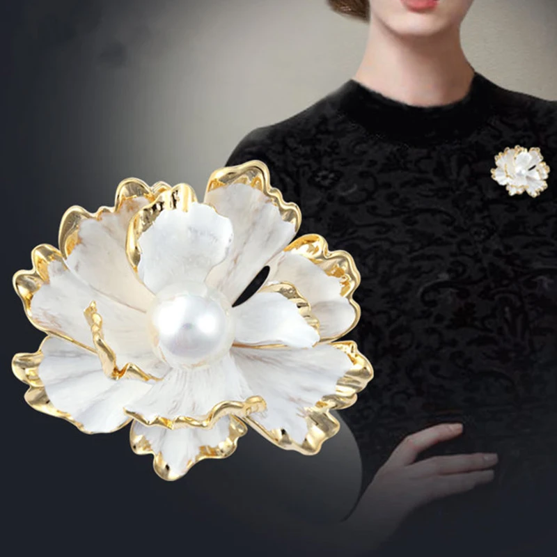 

Simulated Pearl Enamel Peony Flowers Brooches For Women Wedding Fashion Pearl Pins Elegant Coat Brooc Accessories Jewelry Gifts