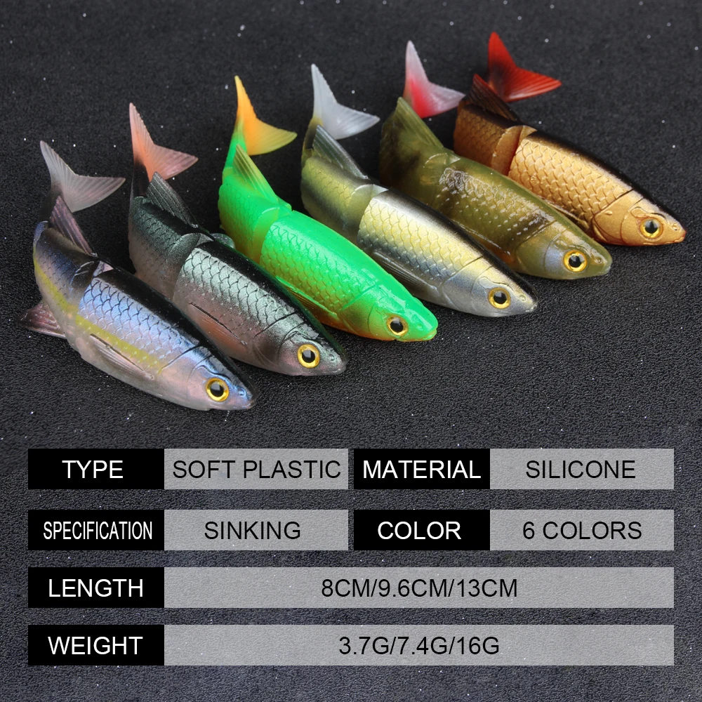 Spinpoler 4pcs Soft Fishing Lure 3 Jointed Sections Jerk Minnow Silicone  Artificial Bait 3d Swimbait Shad Fishing Gear Tackle