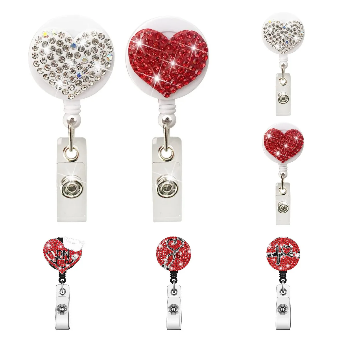 

1PC Retractable Fashion Cute Red Heart Nurse Badge Reel Clip Badge Holder Student Doctor ID Card Holder Keychain Office Supplies