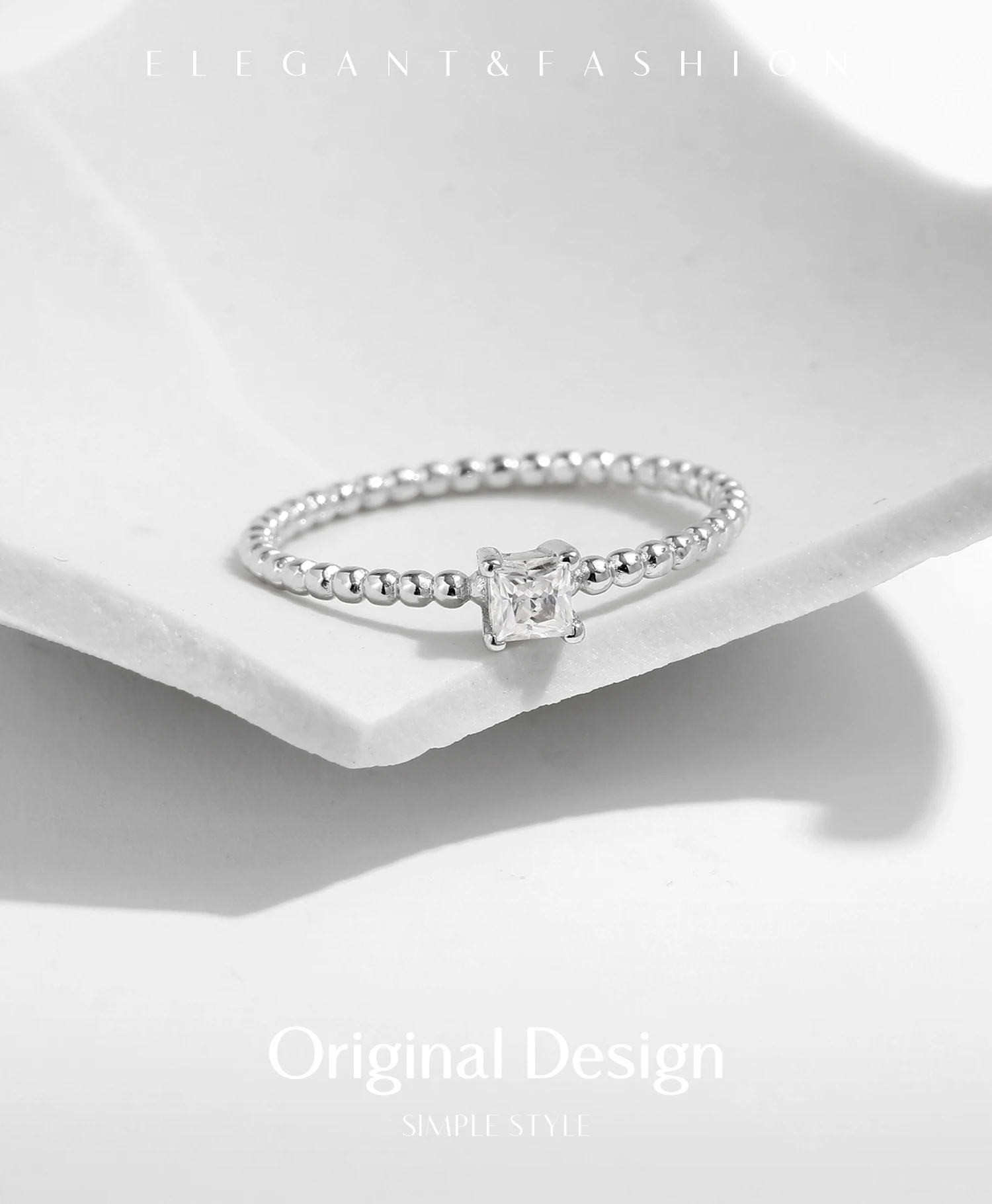 MODIAN D Color Square Princess Cut Moissanite Engagement Rings For Women 925 Sterling Silver Simple Beads Lab Diamond Jewelry