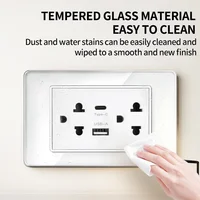 T&I Elegant 118 เต้ารับสวิตช์ผนัง มาตรฐานสหรัฐฯ เครื่องชาร์จ USB พร้อม Type-C การออกแบบแผงกระจก 3