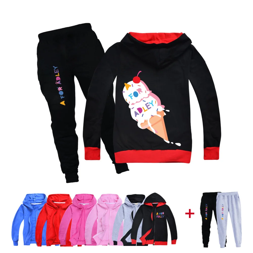 

New Fashion A for Adley Clothes Kids Hooded Zipper Jacket Pants 2 Pcs Set Boys Long Sleeve Sportsuit Toddler Girls Outfits
