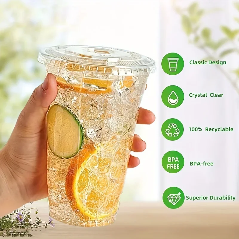 Plastic Cups 12/16/20OZ With Lids Clear Disposable For Parties Iced Coffee Smoothie Milkshake Cold Drinks 50Sets
