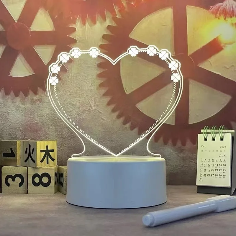 교사 선물 3 D 작은 밤 램프 지우기 메모장 귀여운 테이블 헤드 아크릴 빛나는 메시지 보드 발렌타인 선물