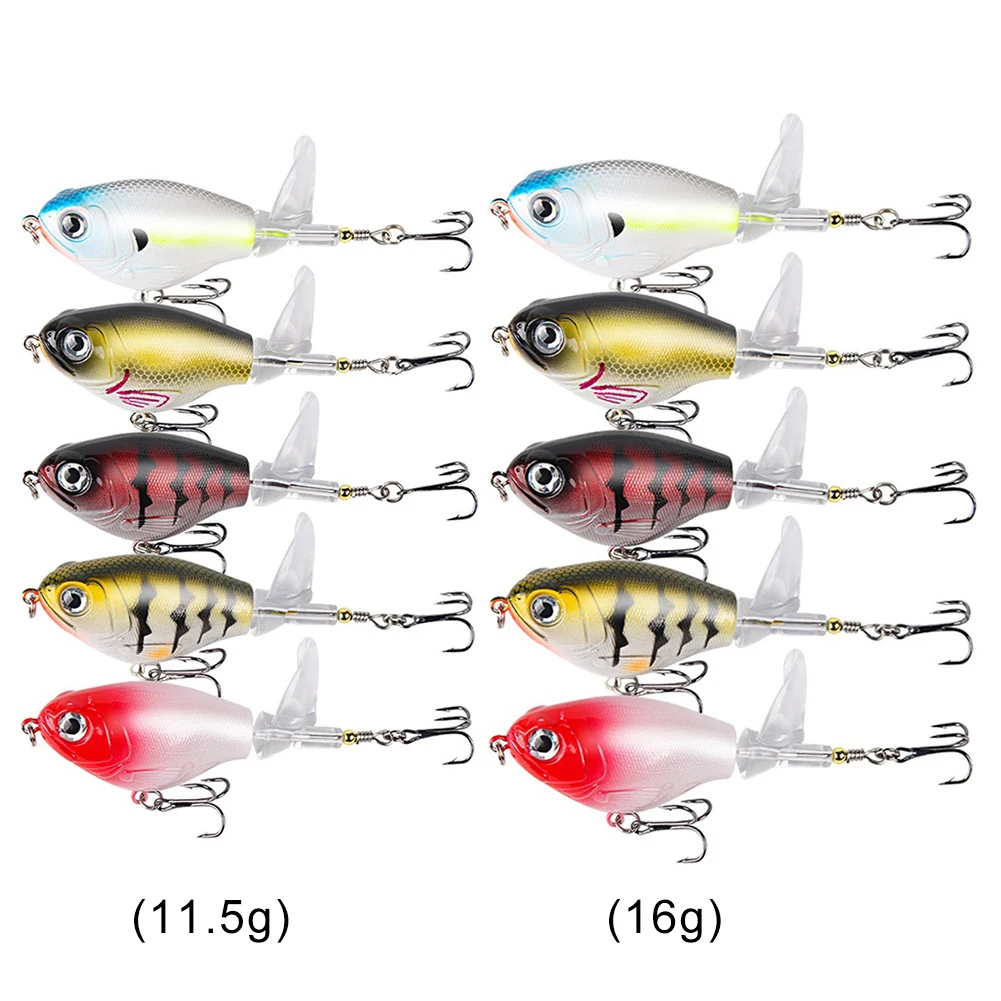 5pcs Whopper Popper Fishing Lures with Rotating Tail Artificial Bait Floating Wobblers Fishing Bait for Trout Bass Black Fish 6