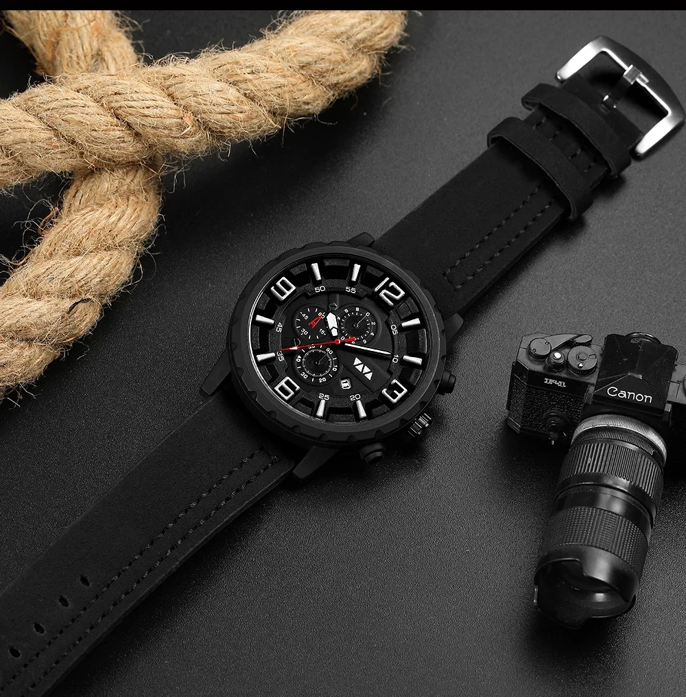 2022 New Sports Men Watches Waterproof Stylish Men Quartz Wrist Watch Top Brand Luxury Leather Strap Calendar Clock Reloj hombre