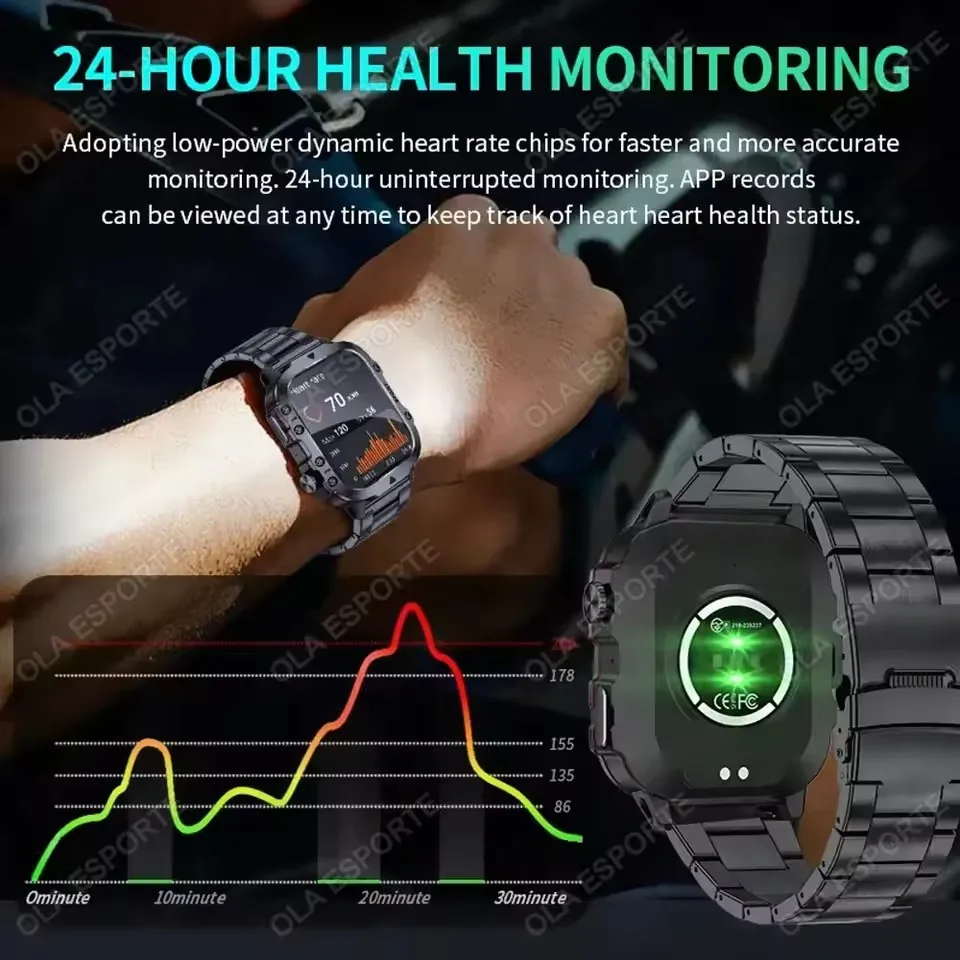 2026 New Military Smart Watch Men IP67 3ATM Outdoor Sports Fitness Tracker Blood Pressure Health Monitor BT Calls GPS Smartwatch 4