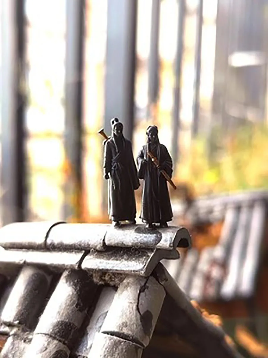 3D Painting Art Design of Jianghu Man Shape, Ancient Chivalrous Flower Pot Ornament, Rockery Landscape, Bonsai Furnishing, 23121