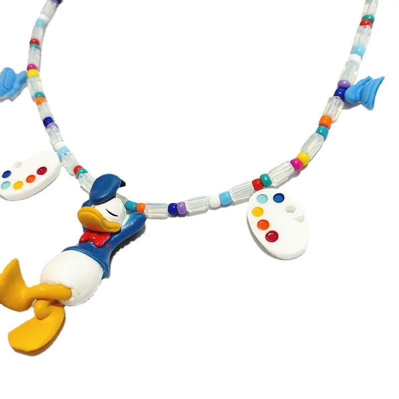 Disney Princess Cartoon Candy Acrylic Beads Donald Duck Drawing Board Flower Short Necklace Neck Chain Female