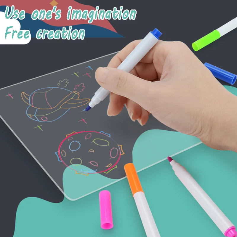 Kid LED Luminous Blackboard Dawing Toy 3D Colorful Light  Art Doodle Board Marker Pen Writing Pad Montessori Education Toy Gift 4