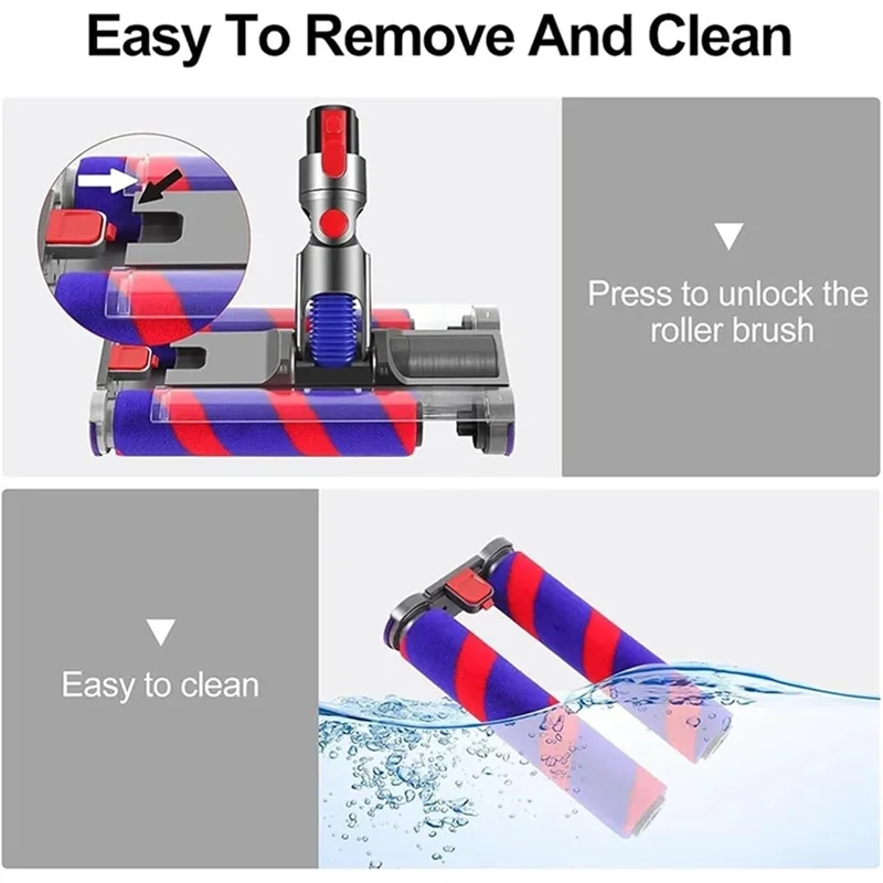 B89B-Vacuum Motor Head Double Roller Brush For Dyson V7 V8 V10 V11 V15 Electric Floor Brush With LED Light For Hard Floors