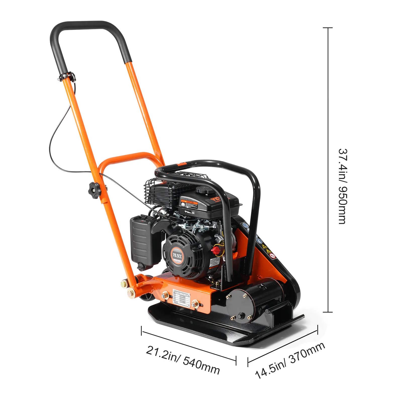 SucceBuy Gasoline Plate Compactor 2.8/6.5 HP Force Vibratory Compaction Tamper For Walkways, Asphalts, Patios Paver Landscaping
