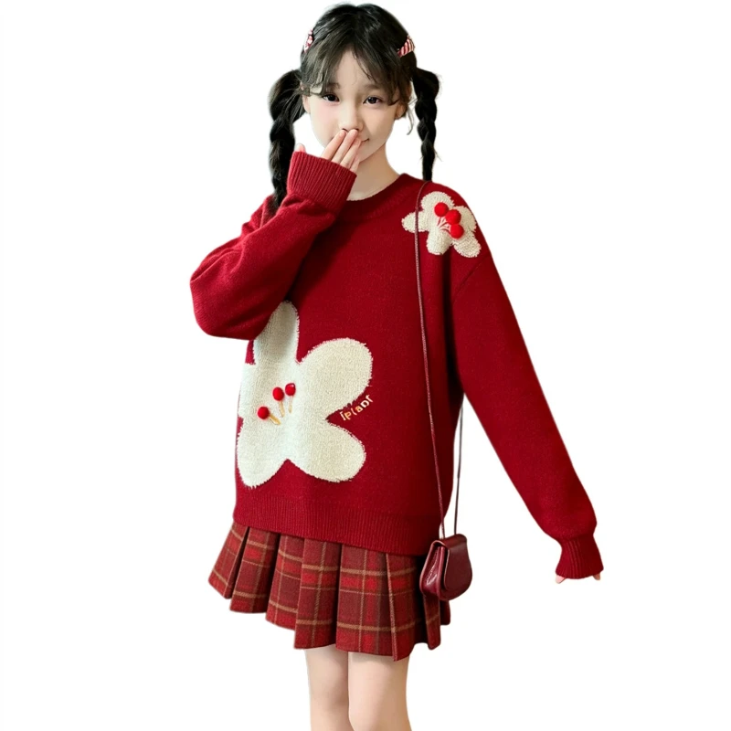 여아 꽃무늬 스웨터 풀오버 스웨터 아동복 빨간색 니트 스웨터  스웨터 아동복 여아옷 2026