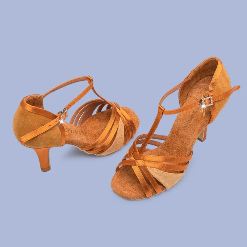 Women Dance Shoes Customized Heel Suede Satin Latin Ballroom Salsa Tango