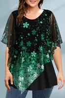 Plus Size Women Blouse Cloak Loose Casual Floral Print Ruffle Batwing Cape Sleeve Tee Top Medium Stretch Women Shirt Top