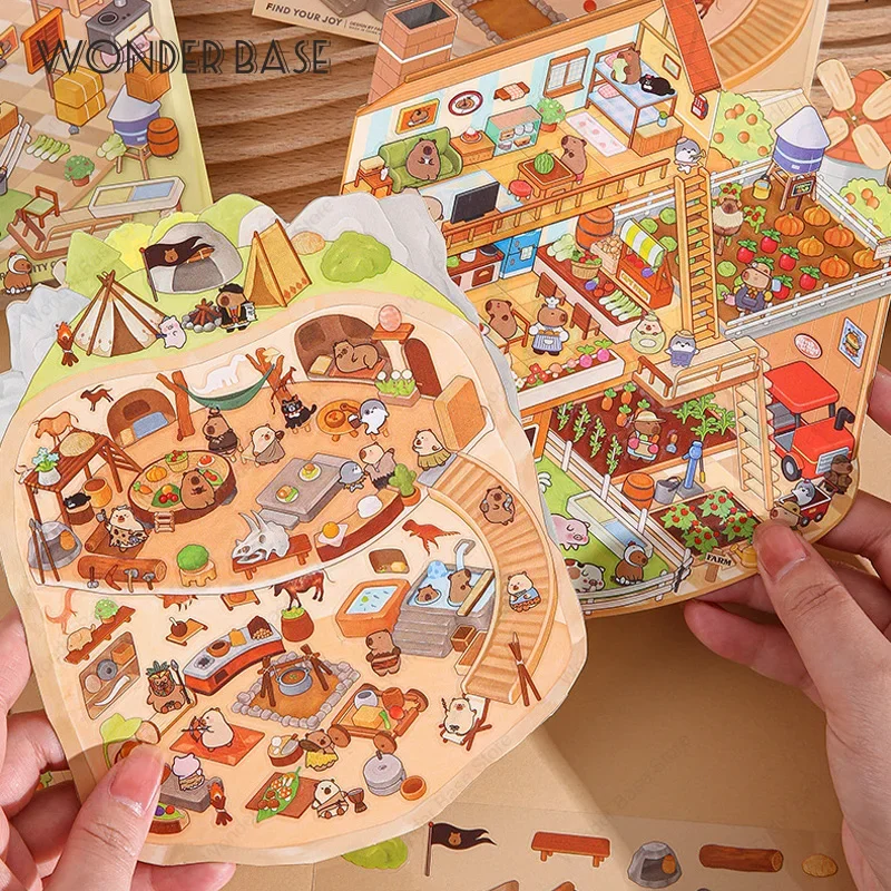 3D Cartoon Capybara DIY Landscape Sticker Miniature Scene Pocket Cabin Scene Stacking Gift for Kid Child cartoon stickers,decorative stickers,self adhesive stickers,custom stickers,stationery stickers,anime stickers,paper stickers,adhesive stickers,decorative labels stickers,animal stickers