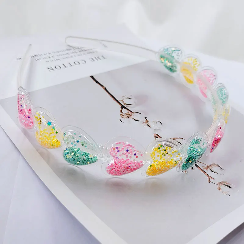 Transparent Quicksand Heart Headbands Cartoon Glitter Sequin Hairbands for Children Kids Bezel Hair Hoop Girls Hair Accessories teething toys for babies Baby Accessories