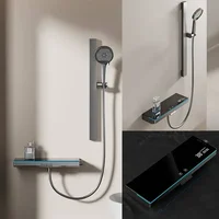 Luxury Smart Digital Display Shower Set Bathroom Wall Mounted Two Functions Piano Key Rainlfall Pressurized Shower Faucet Set 1