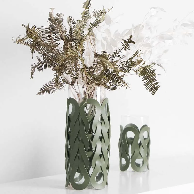 Leather Glass Vase European Luxury Home Decoration Vase Tabletop Vase Decor Leather Wrapped Hydroponic Plant Container Plantpot 4