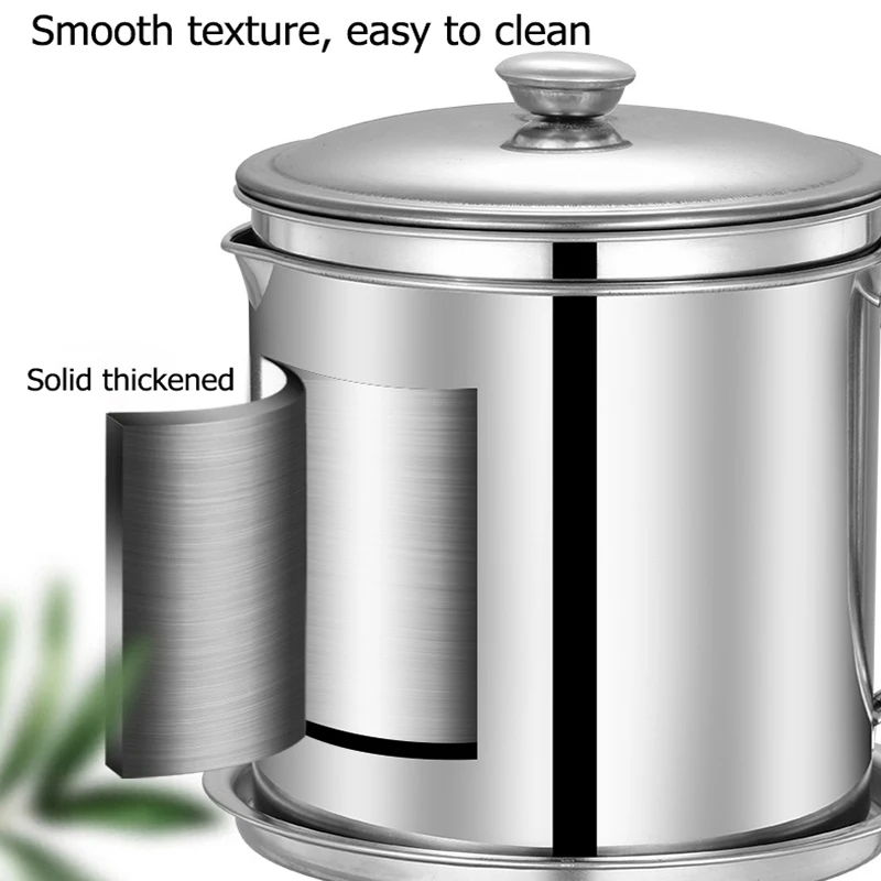 304 Stainless Steel 1.8L Oil Filter Bacon Grease Filter Jar Container Water Tank Large Capacity Storage Kitchen Cooking Tools Food Storage Container Stainless Steel Oil Pot Oil Container