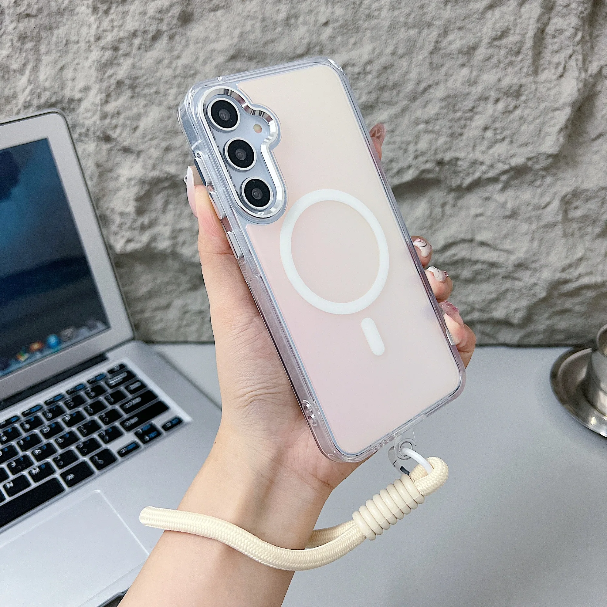 Fashion Laser Gradient Magnetic Lanyard Shockproof Phone Case with Magsafe Compatibility