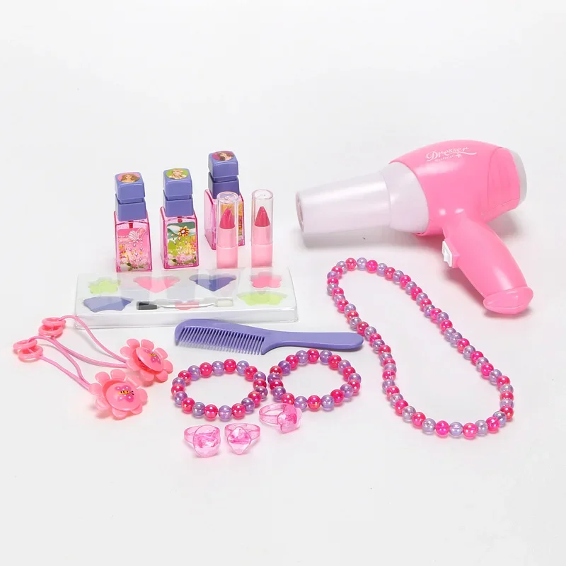 70cm High Quality music Kids Cosmetics Dressing table ring lipstick nail comb hair dryer Play house Interactive Toy baby gift 6