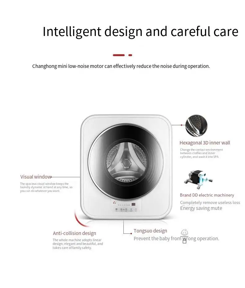 3KG small variable frequency washing machine fully automatic wall hanging drum baby mini washing and drying integrated 5