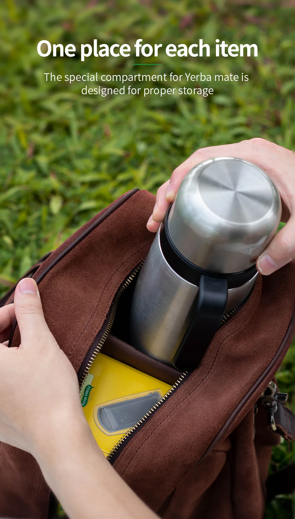 Cuopru Double Layer Waterproof Premium Yerba Mate Kit Carrier Tote Bag - 2 Wine Bottle Pockets Portable Bag For Travel, Picnic, Beach(Army Green