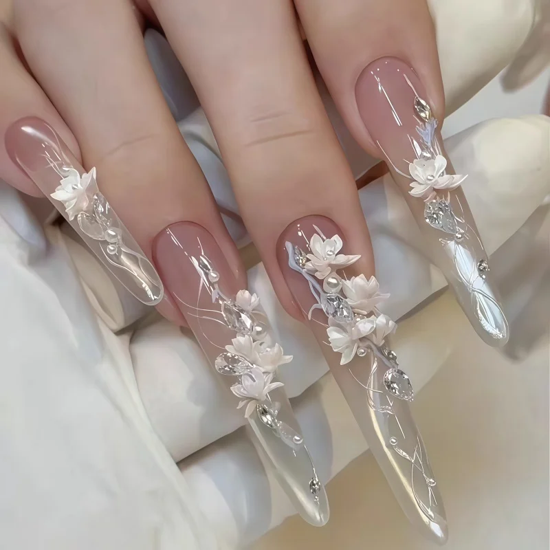 목련꽃으로 만든 네일아트 몰드, 꽃무늬, 입체 조각, 투명 실리콘 몰드