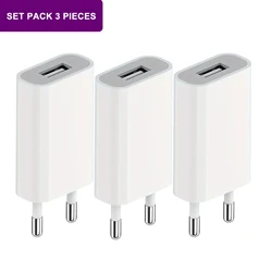 3 - Pack Compact USB Wall Charger - EU Plug, 5V/1A Single Port Power Adapter - 3pcs EU Plug