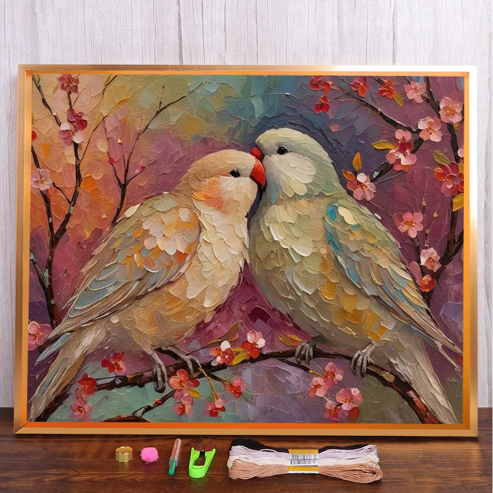 Vogel Papagei Bedruckter Stoff Kreuzstich Komplettset DIY Stickerei Handarbeit Handarbeit Stricken Nähen Schmuck Gestempelt Raumdekoration