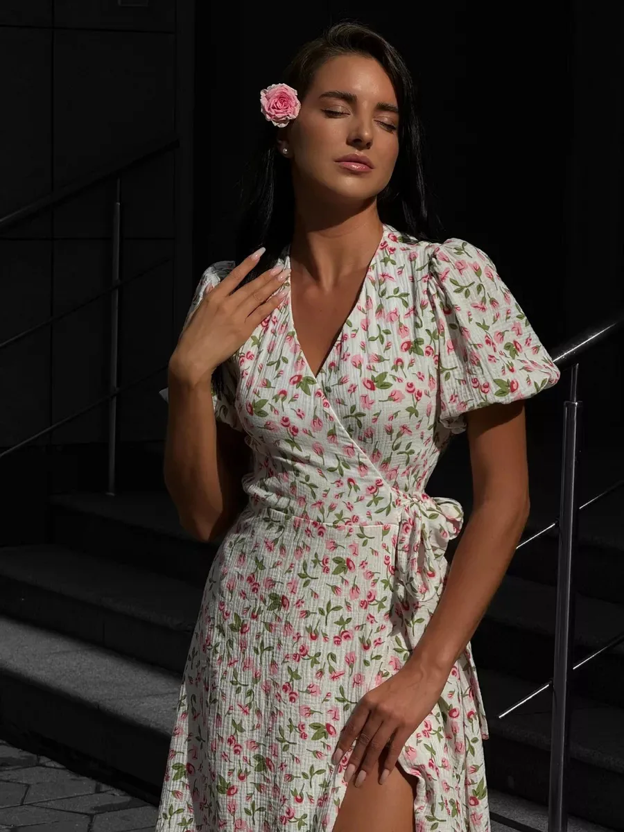 Women's Loose Fit Cotton Blend Maxi Dress with V-Neck & Short Sleeves S349d3effd2de43f3ace28867cba41b91L