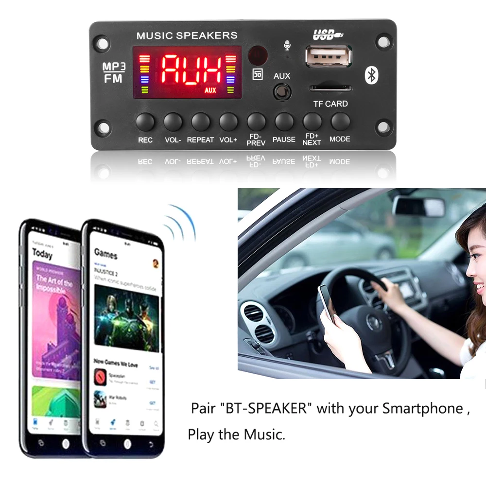 mp3 player bluetooth Kebidu 2*25W Amplifier MP3 Decoder Board DC 7-15V 50W MP3 Player Bluetooth5.0 USB Module FM AUX Radio Recording For Car Speaker2*25W Amplifier DC 7-15V best mp3 player